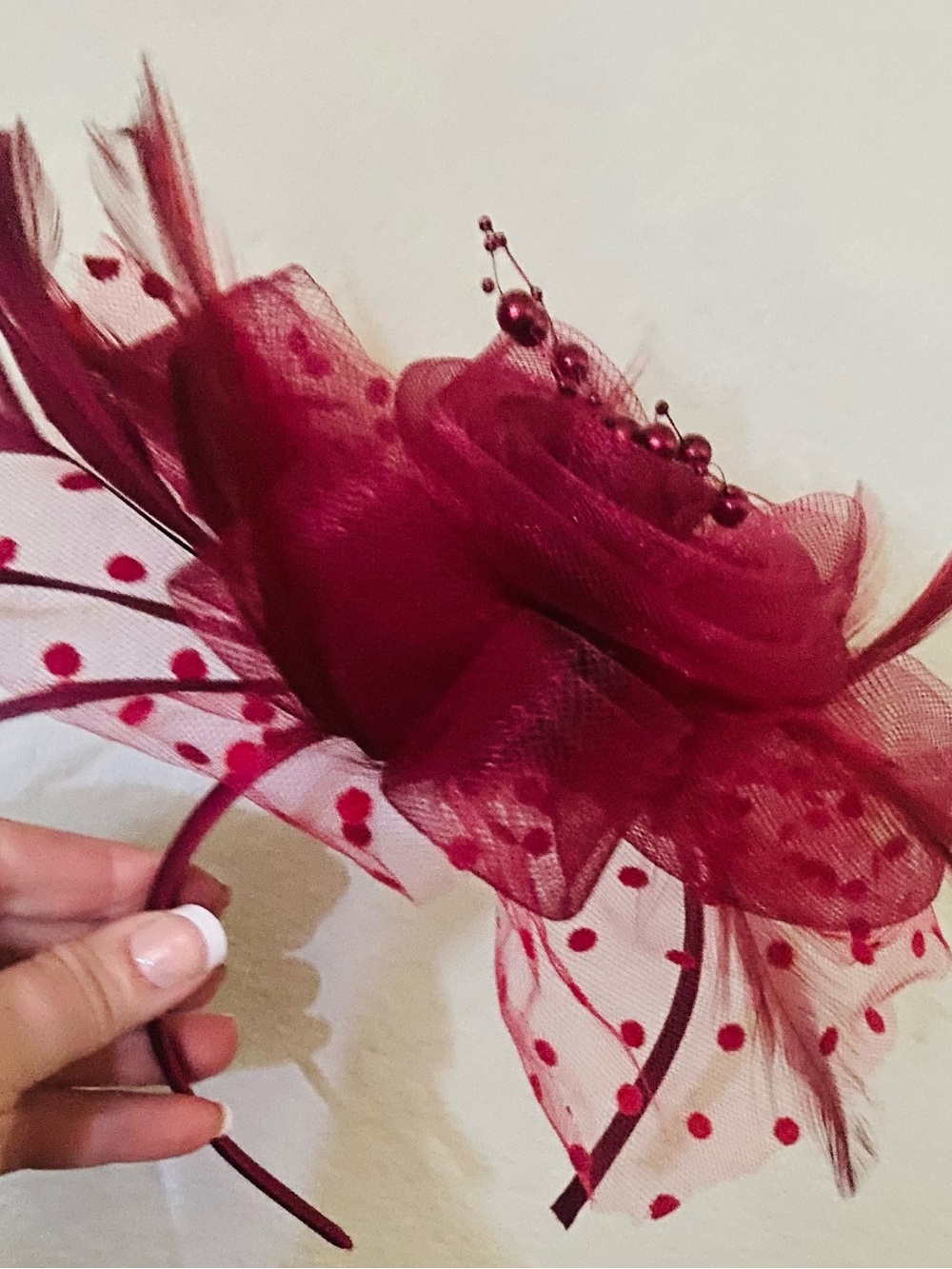 New Handmade Burgundy Fascinator with feathers